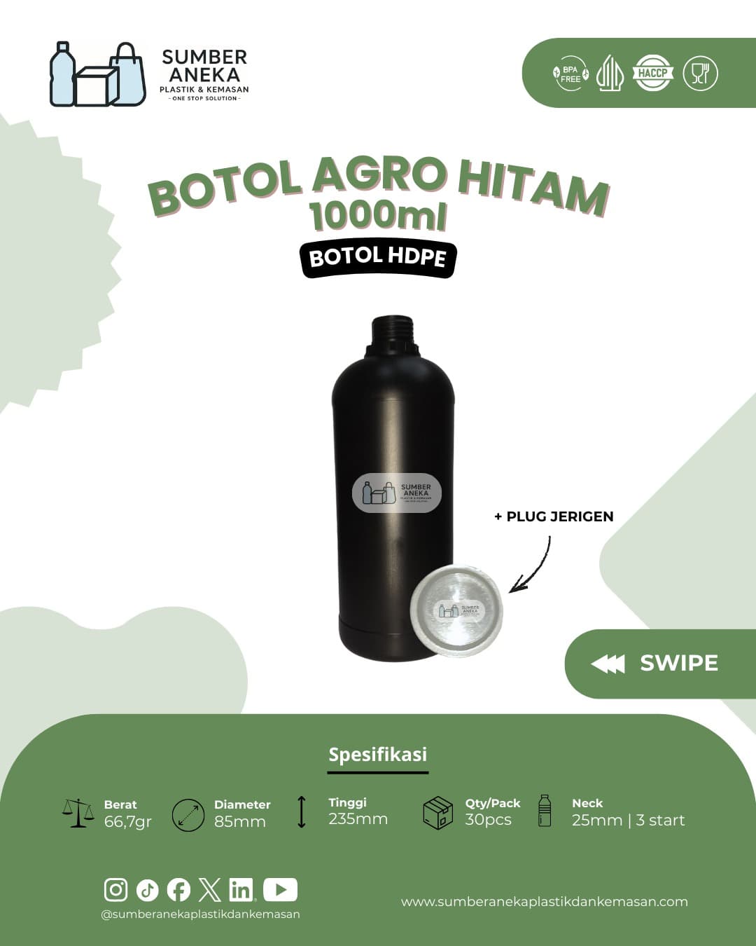 BOTOL AGRO HITAM 1000ML