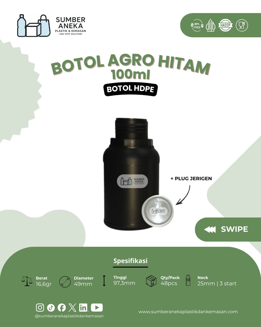 BOTOL AGRO HITAM 100ML