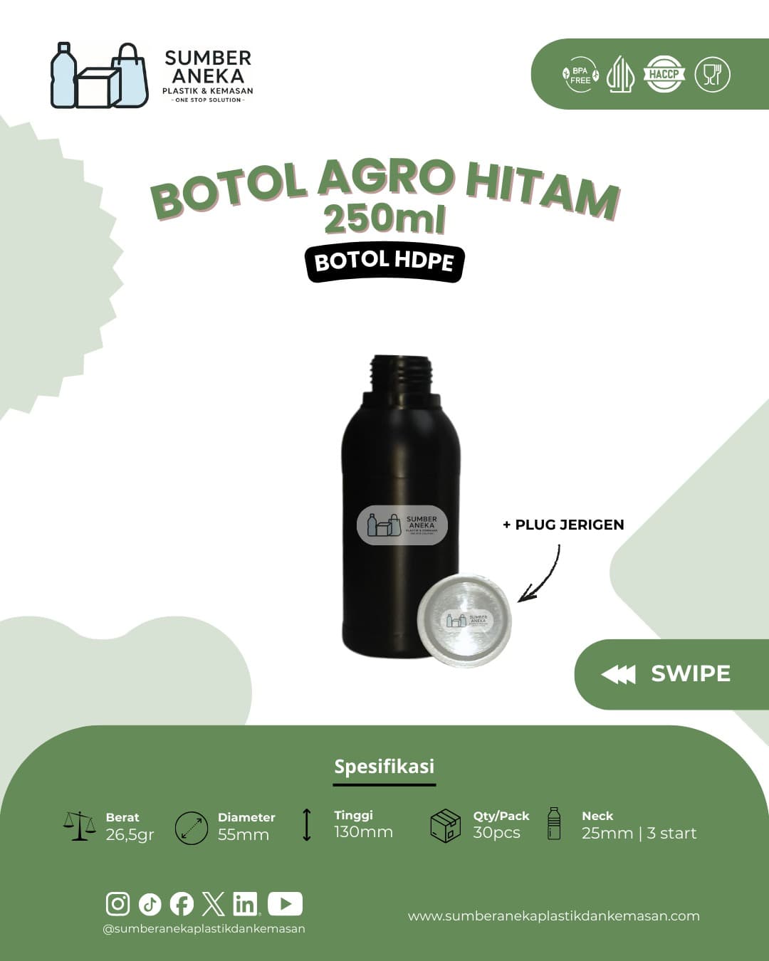 BOTOL AGRO HITAM 250ML