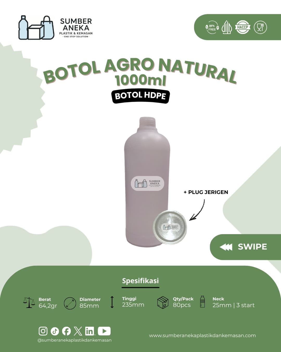 BOTOL AGRO NATURAL 1000ML