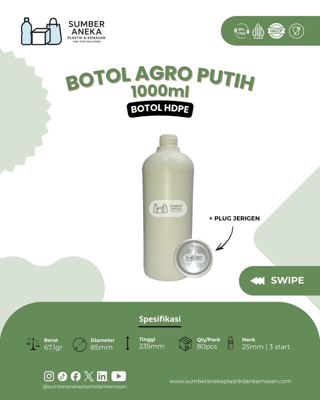 BOTOL AGRO PUTIH 1000ML