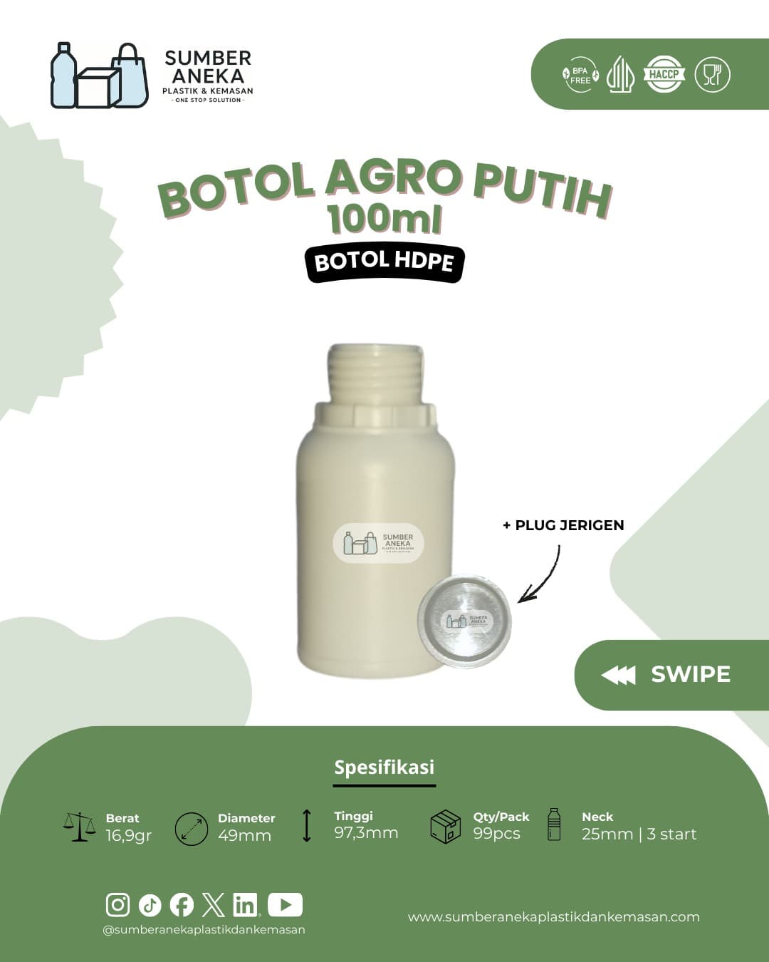 BOTOL AGRO PUTIH 100ML