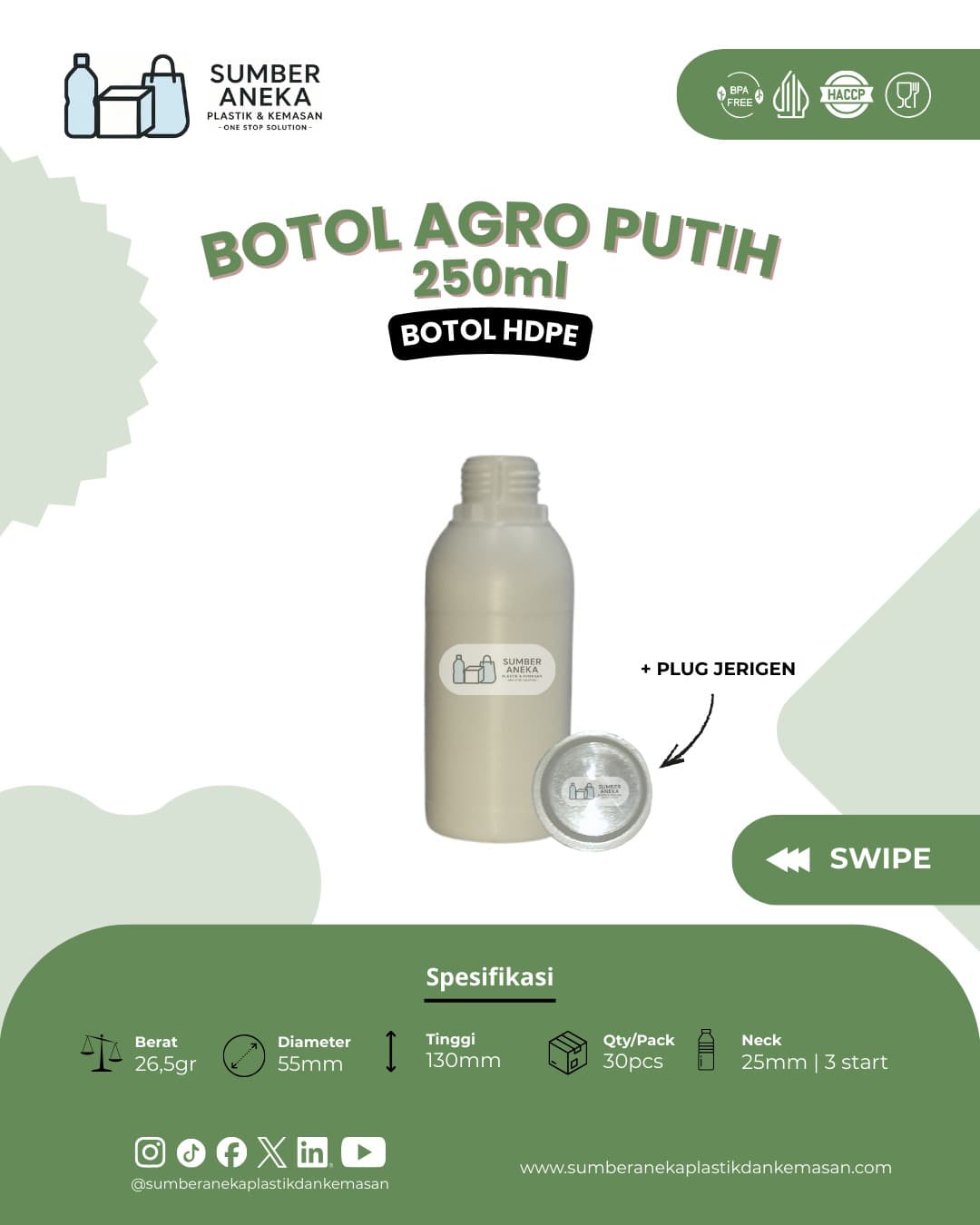 BOTOL AGRO PUTIH 250ML