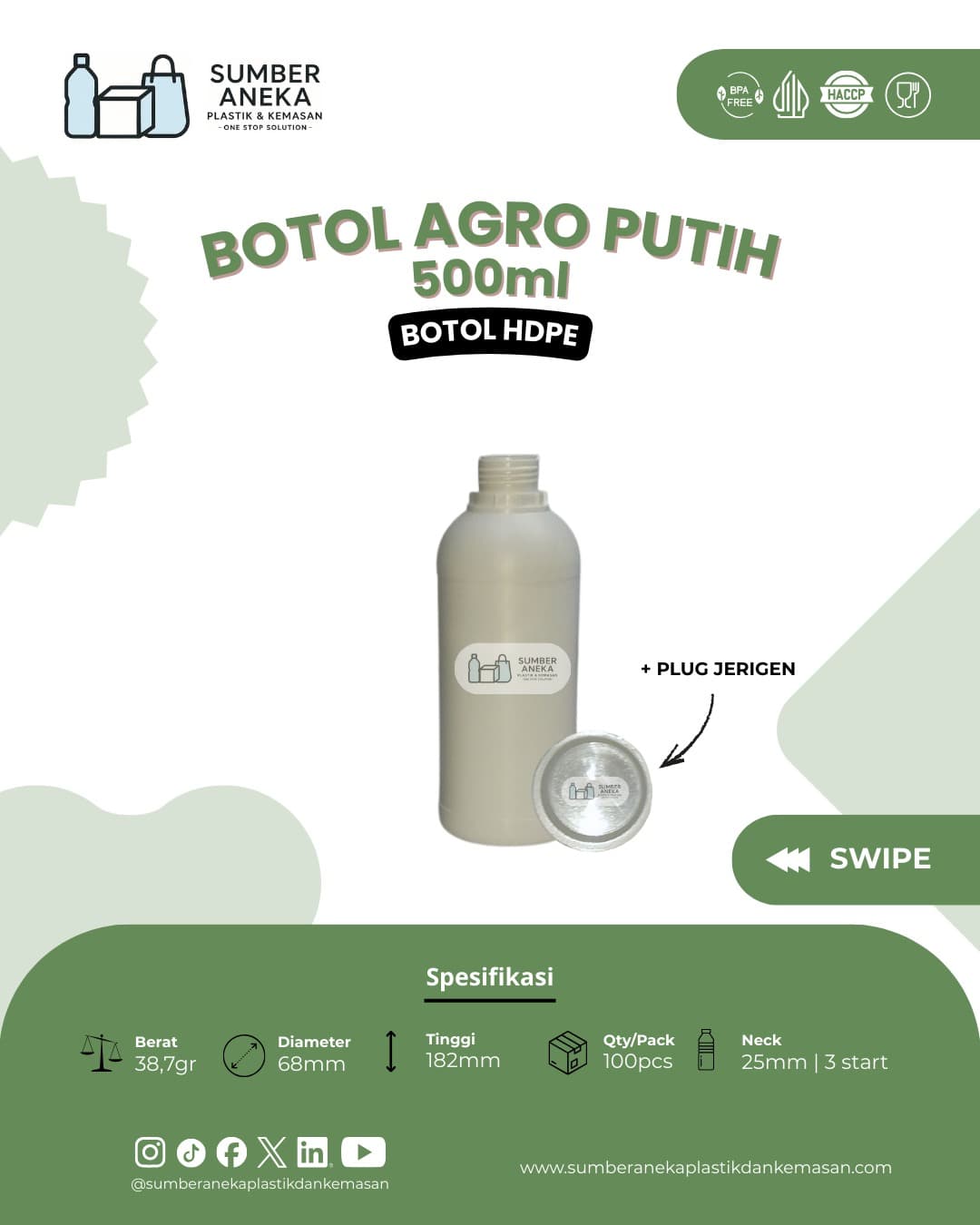 BOTOL AGRO PUTIH 500ML