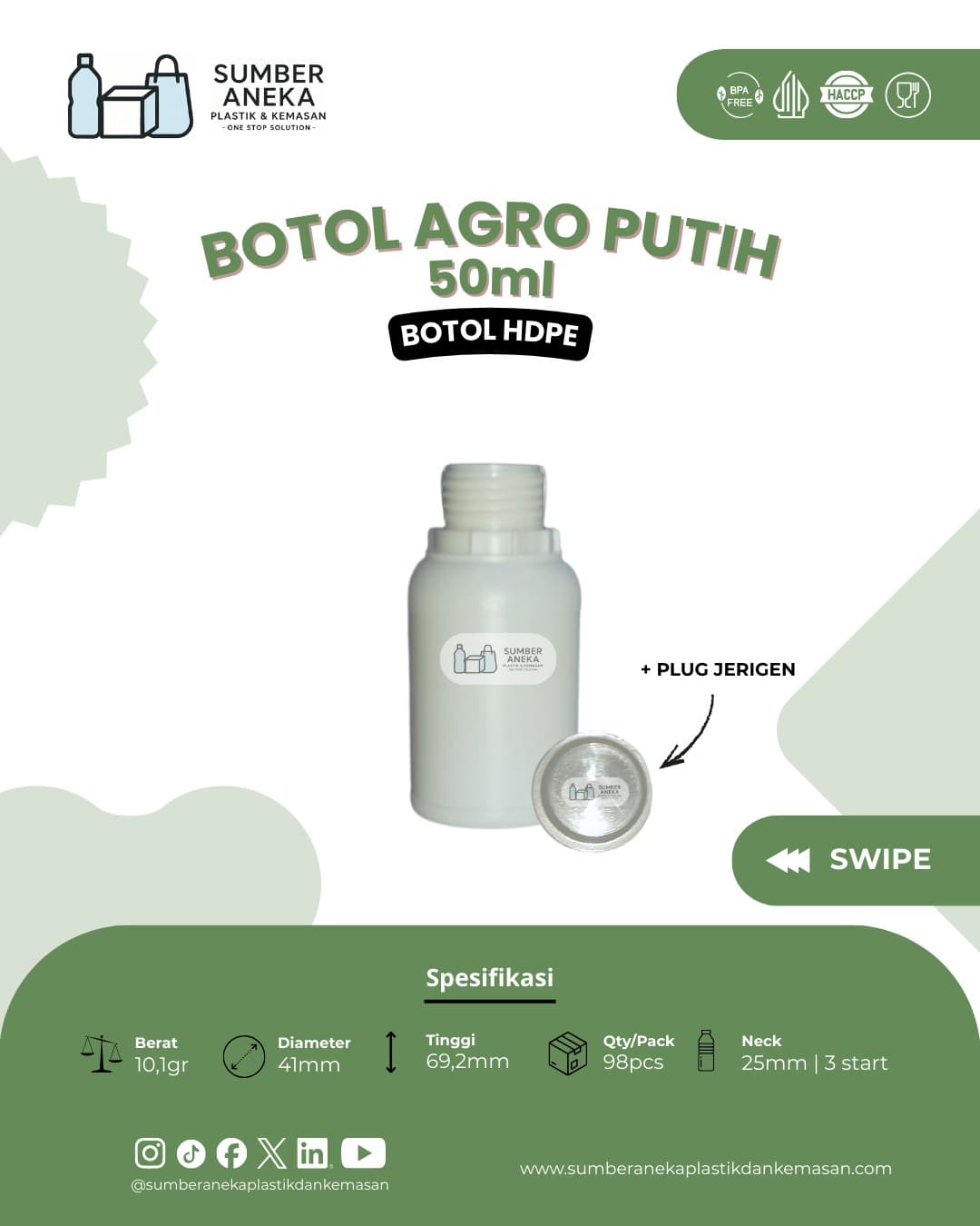 BOTOL AGRO PUTIH 50ML