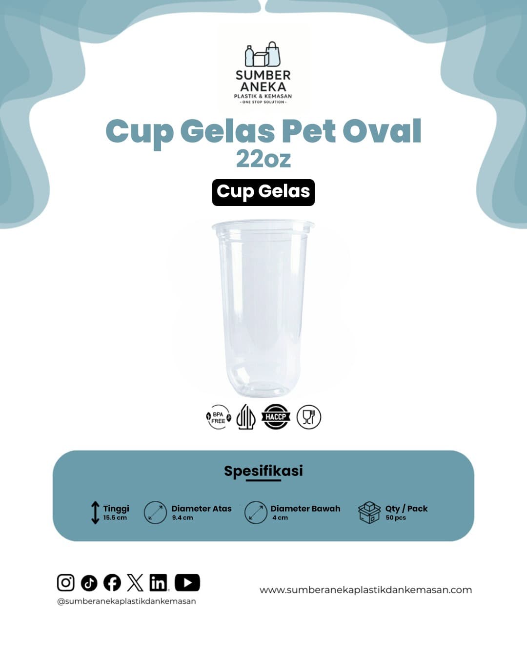 CUP GELAS PET OVAL 22 OZ