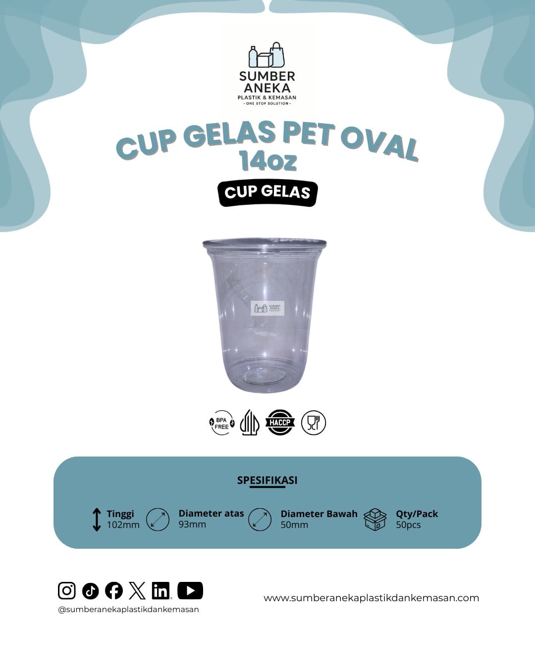 CUP GELAS PET OVAL 14 OZ