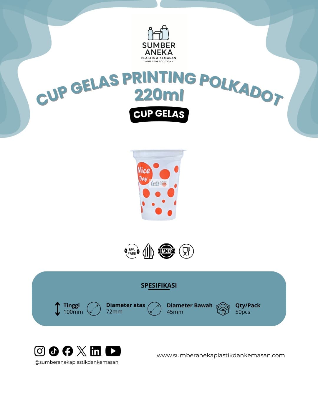 CUP GELAS POLKADOT 220ML