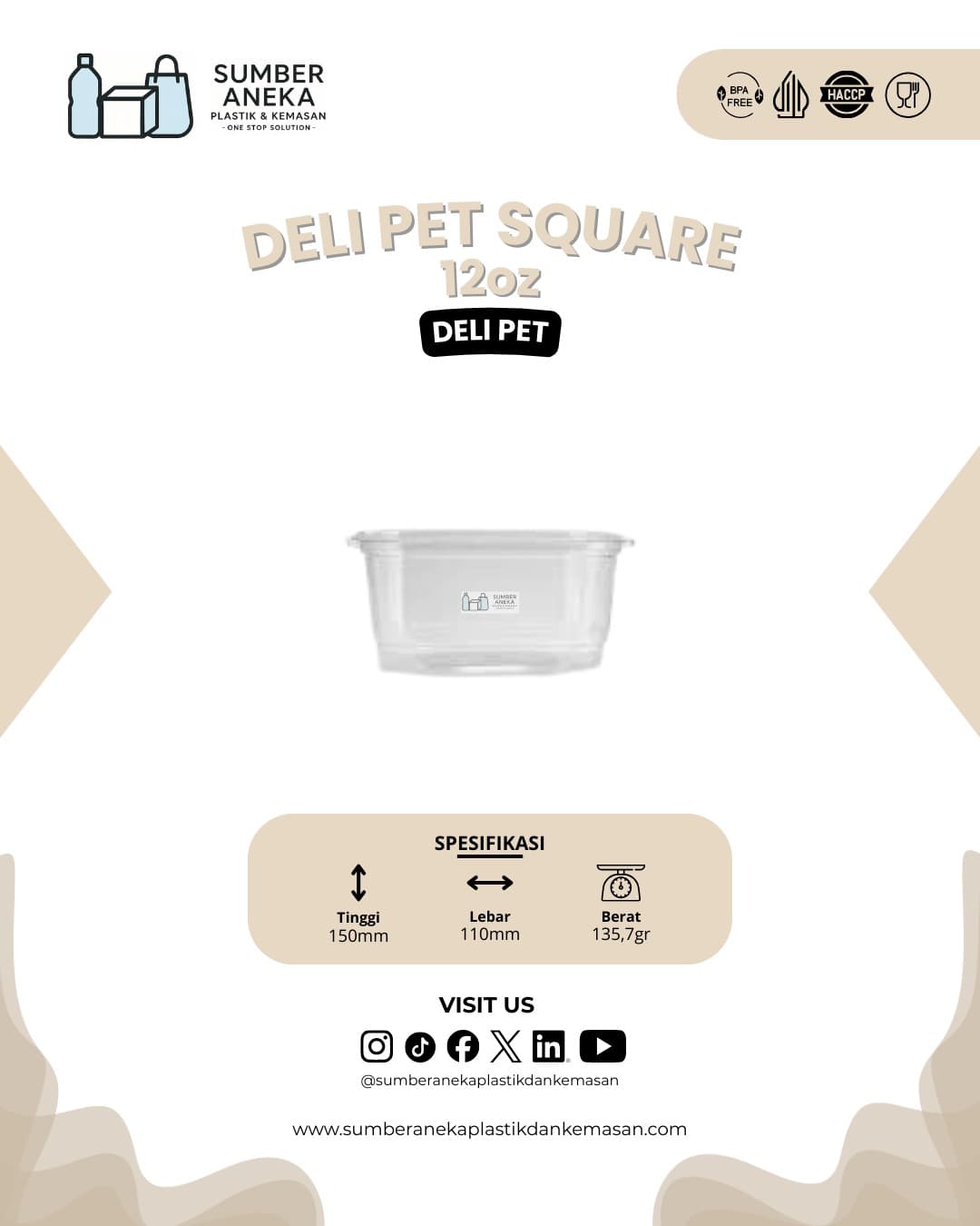 DELI PET SQUARE 12OZ