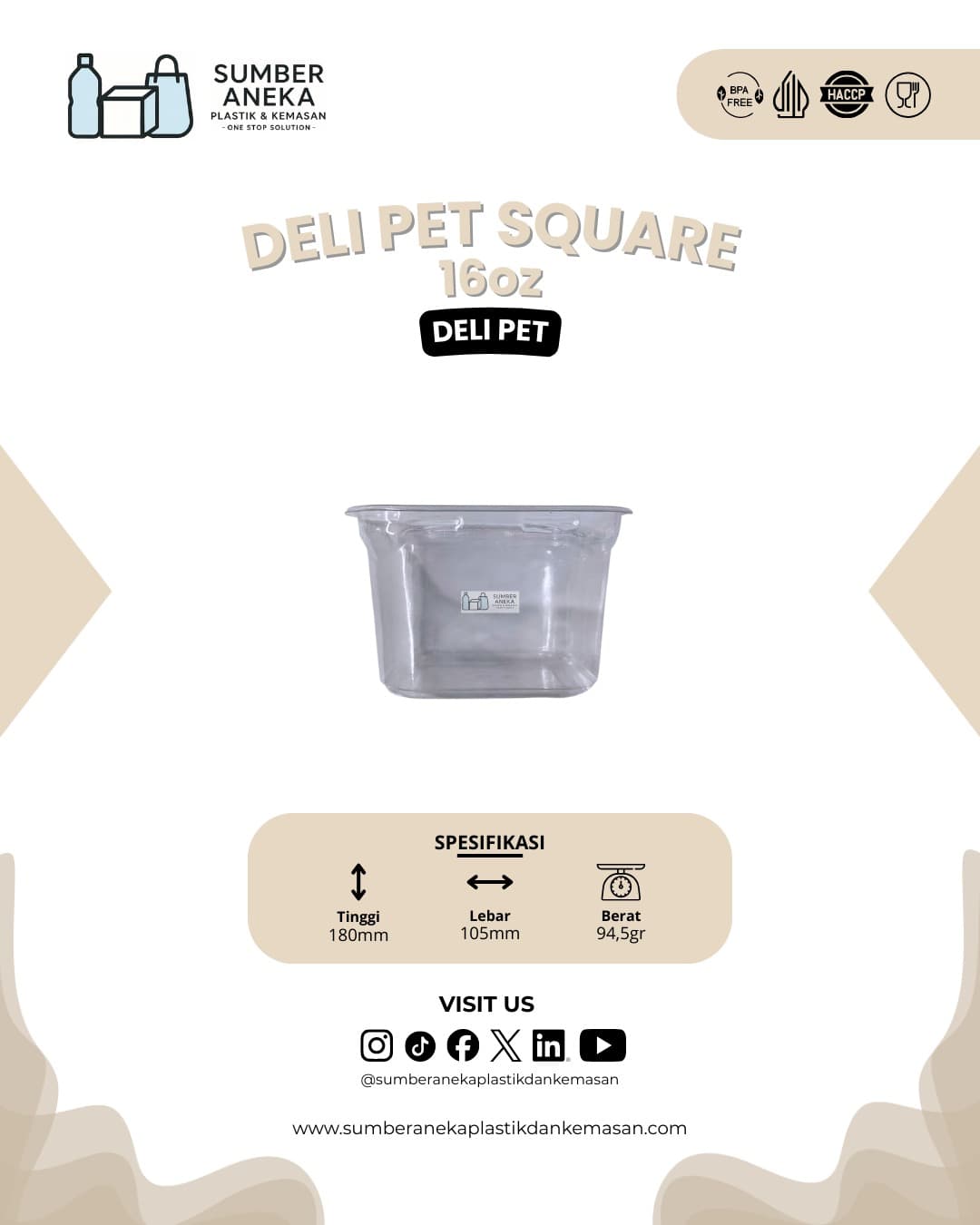 DELI PET SQUARE 16OZ