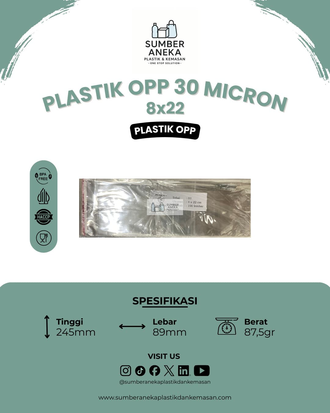 PLASTIK OPP 30 MICRON 8X22