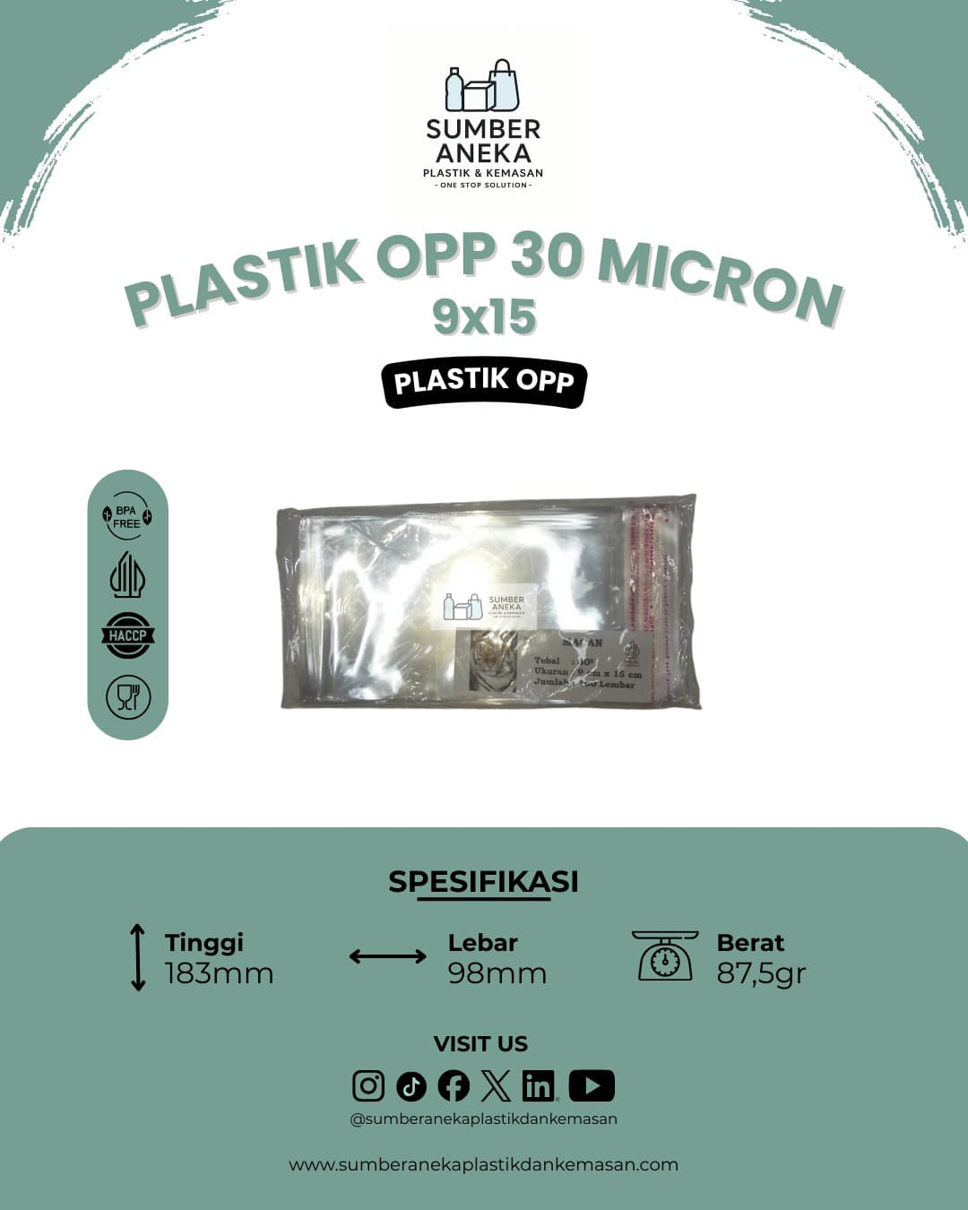 PLASTIK OPP 30 MICRON 9X15